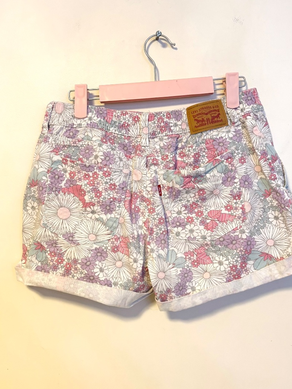 Levi Strauss Girls High Rise Shorts Elastic Waist Pink Purple Floral Flowers 16 - Picture 2 of 3